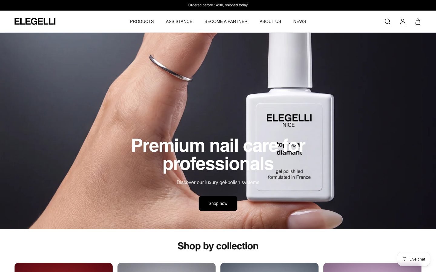 Elegelli store homepage with professional nail care products