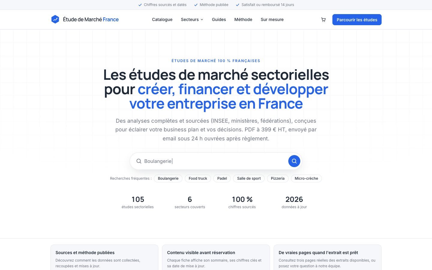 Étude de Marché France homepage with sector market studies